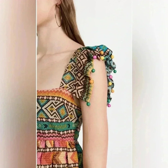 Farm Rio Banana Scarves Multicolor Midi Dress Size XS - Picture 4 of 16